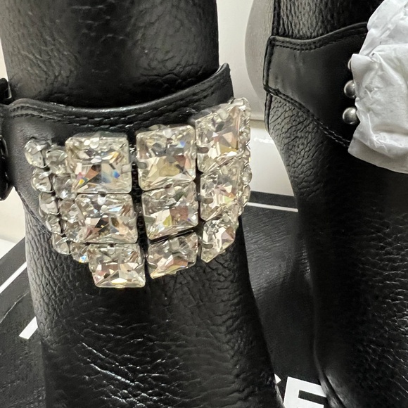 Karl Lagerfield Mable 9.5 Rhinestone Crystal Studded Leather Heel GOTH ALT - Picture 12 of 14